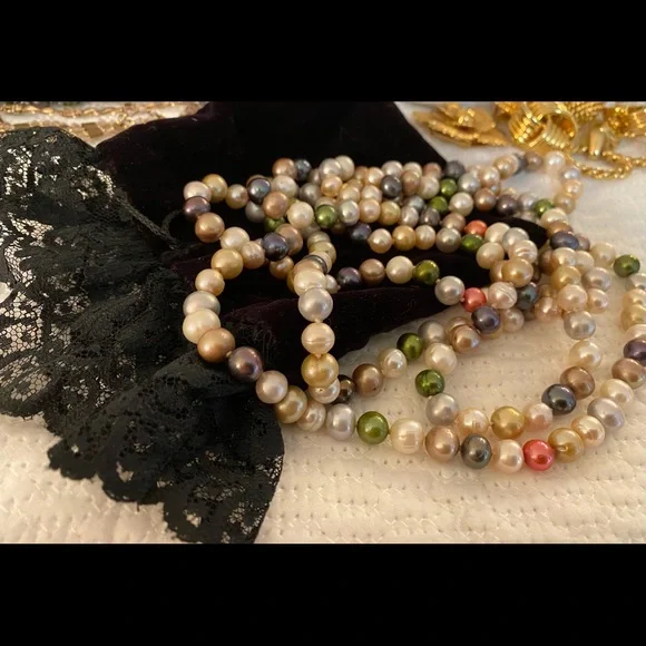 Large Long multicolored Hand Knotted PEARLS~Gorgeous! $500 Value!